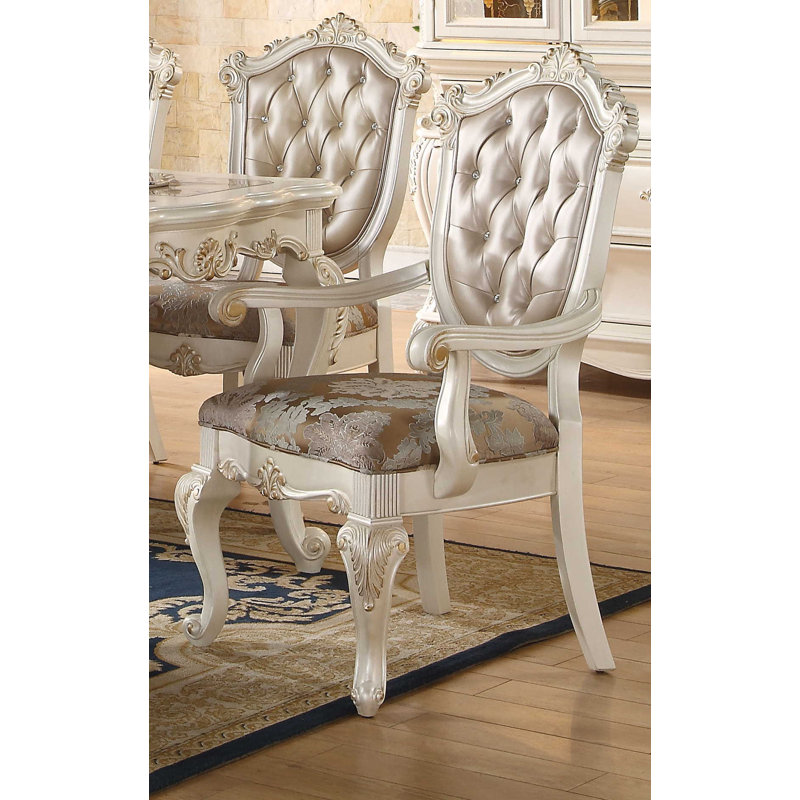 Cozzy Design Sufyaan Tufted Upholstered King Louis Back Arm Chair in , Rose Gold PU in , Pearl